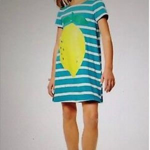 Mini Boden striped, lemon print jersey dress
